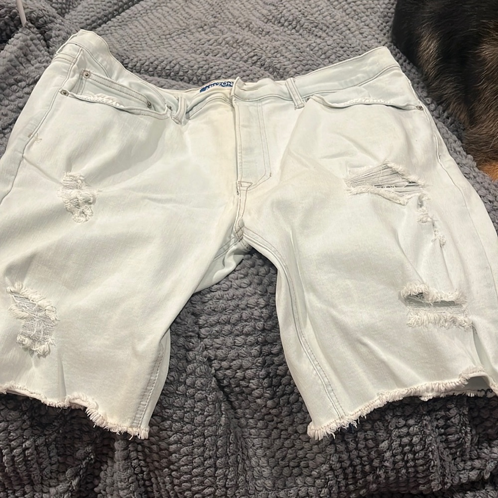 Distressed White Denim Shorts - Men